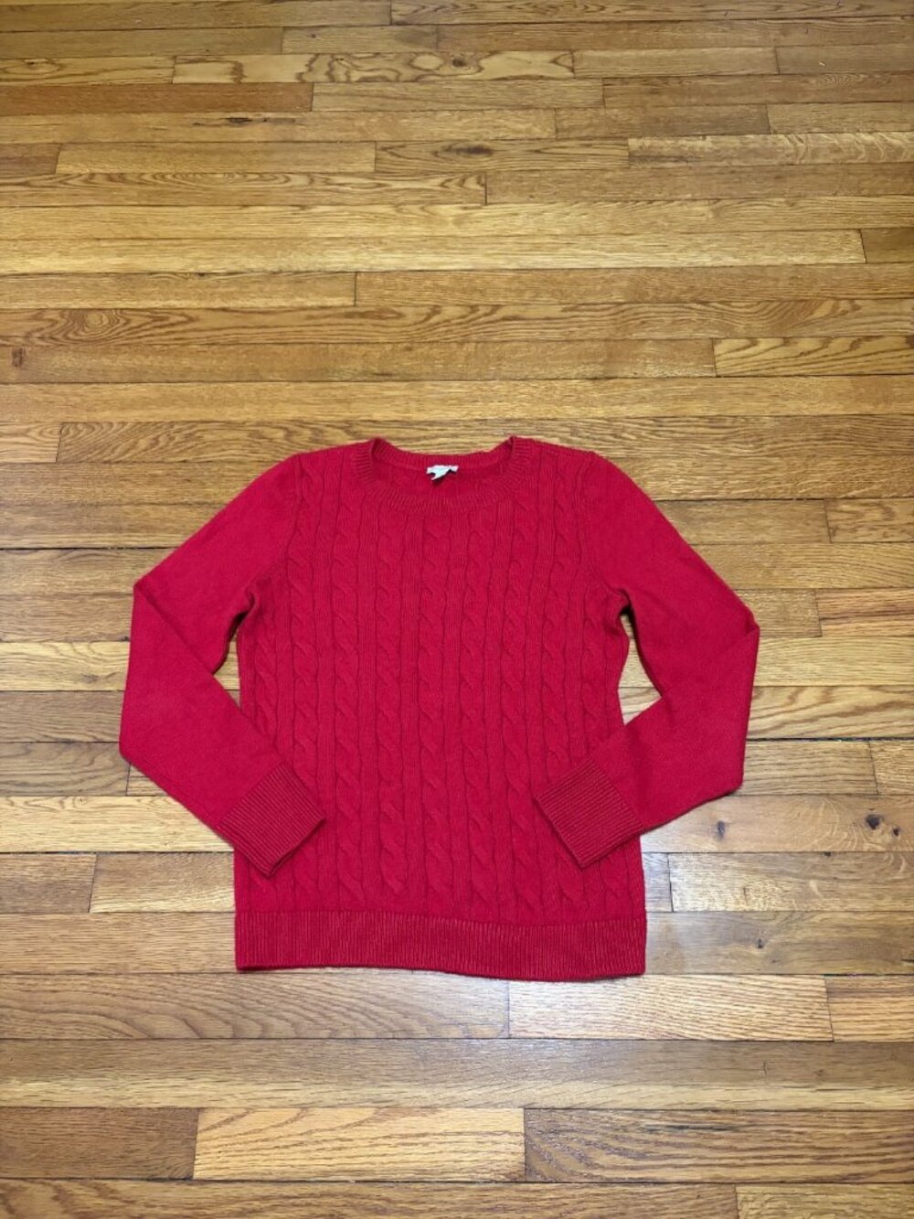 Talbots Womens Cable Knit Sweater Size Medium Red Cotton Acrylic Crew Neck